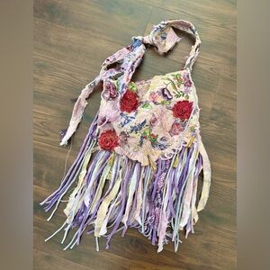 Lace embroidered boho crossbody bag bohemian roses